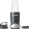 Complete Nutribullet 600W system including the motor base, 24 oz cup, to-go lid, lip ring, and recipe book.
