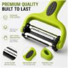 The ergonomic handle of the GENTERUN stainless steel peeler held in a palm for steady control.