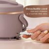 Portable electric lunch box with detachable power cord for easy storage and travel.
