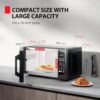 Close-up of the Toshiba 900W microwave control panel featuring 6 preset menu options