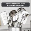 The complete Viking stainless steel utensil set displayed on a modern kitchen countertop.