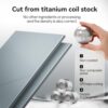 Side profile view of the heat-resistant Yuihdkki titanium cutting board demonstrating its slim and durable build