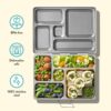 PlanetBox Rover stainless steel bento box shown with colorful magnets and dipper accessories