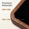 Detail shot of the smooth rounded square frame of the walnut wooden jewelry tray.