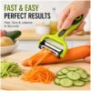 Top-down view of the compact 3-in-1 vegetable peeler showcasing its durable one-piece metal construction.