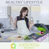 Safety focus showing the finger guard and non-skid base of the Dewpeton vegetable chopper with container