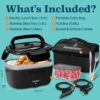 A portable electric lunch box being used inside a vehicle for hot meals on the road.