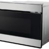 Side view of the automatic drawer system gliding open on the Sharp built-in smart microwave drawer.