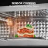 A side profile view highlighting the 13.9-inch depth of the stainless steel over the range microwave.