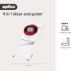 A Zyliss 4-in-1 kitchen slicer set including all four interchangeable blades on a kitchen countertop.