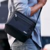 The PackIt freezable lunch cooler collapsed to 2 inches, highlighting its space-saving design.