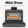 Soft-close door mechanism on the CHEF iQ smart air fryer toaster oven viewed from an angle