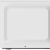 Angled view showing the compact footprint of this 700-watt white microwave, perfect for dorm rooms.