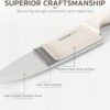 High-angle view of the cream white knife block set with built-in sharpening slots