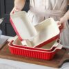 MALACASA Ceramic Casserole Baking Dishes Set of 4, Red with Handles