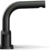 Professional interior view of the matte black widespread bathroom faucet in a modern bathroom setup
