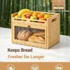 Bread Box for Kitchen Countertop, Bamboo Storage Container with Top Shelf