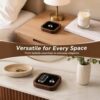 Perspective angle of the compact 3.7 inch square wooden jewelry tray with a minimalist aesthetic.