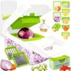 Top view of the Dewpeton vegetable chopper set neatly packed into its 1.5L storage container