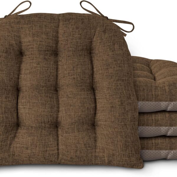 Kitchen Chair Cushions Set of 4, Non-Slip, 18X16.5X3, Brown