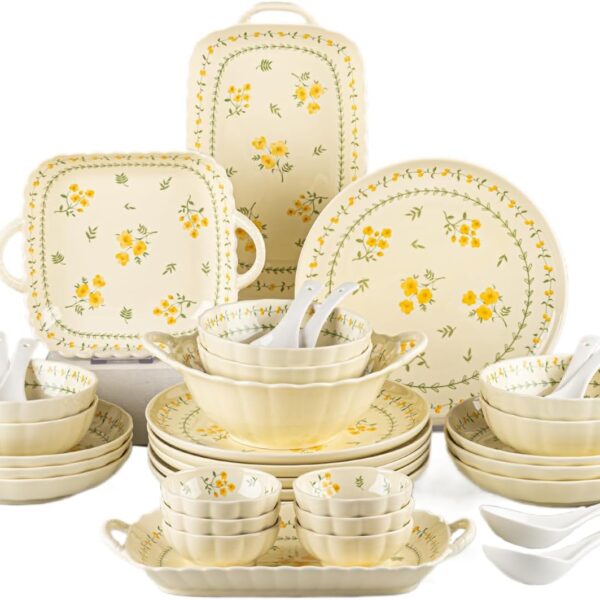 Ceramic Dinnerware Set, Series Kavara Ⅱ, (Yellow Spring Primrose)