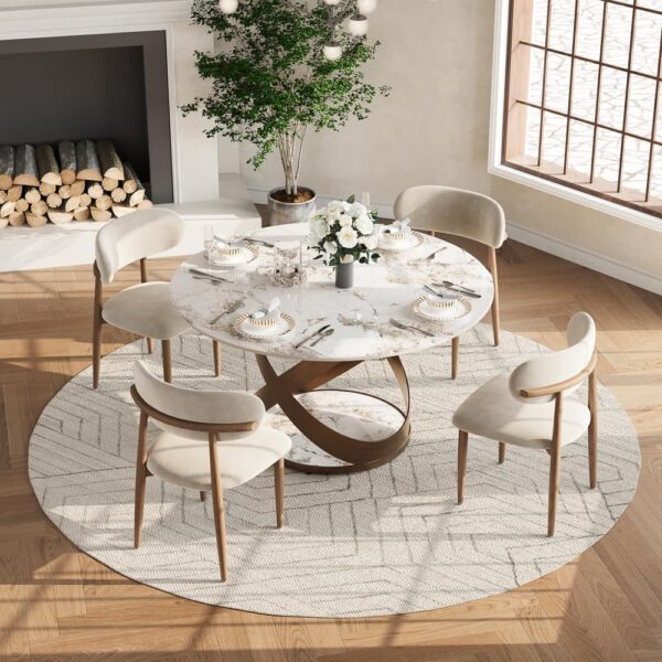 POVISON 51" Modern Round Dining Table, Pandora Round Kitchen Table for 4, Sintered Stone Dining Room Table top with Bronze X Carbon Steel Base (Dining Table Only)