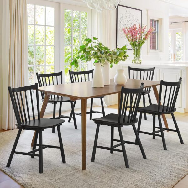 LUE BONA Upgraded Dining Chairs Set of 6, Farmhouse Wooden Spindle Back Kitchen Chairs, Windsor Dining Chairs for Kitchen and Dining Room, Black