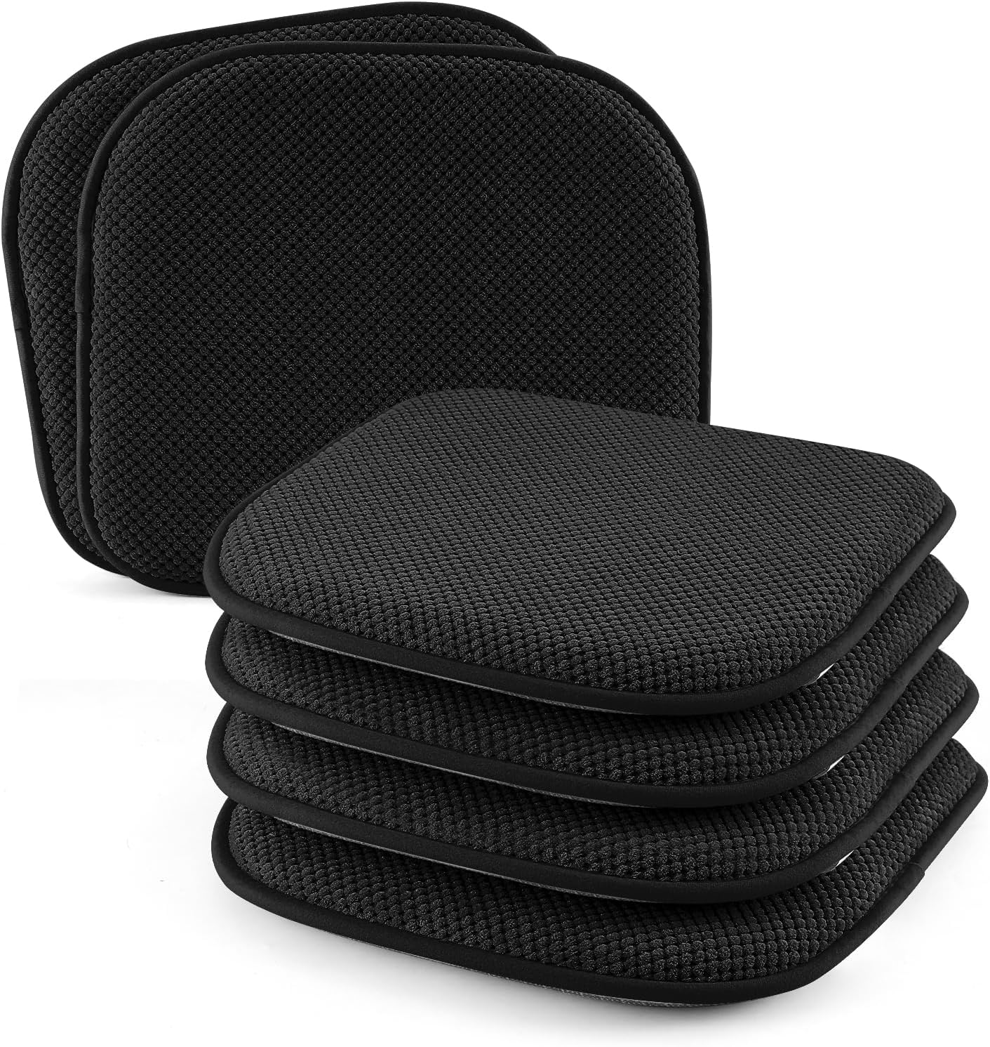 SWEMSTAR Chair Cushions - 15"*17" Kitchen Dining Chair Pads Foam Seat Cushion for Chairs Barstool Cushions Non Slip Seat Pad Set of 6 - Black