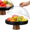 12 Inch Mango Wood Fruit Bowl with Clear Cover Large Decorative Black Fruit Bowls with Lid for Kitchen Counter Wooden Centerpiece Food Tray for Dining Table