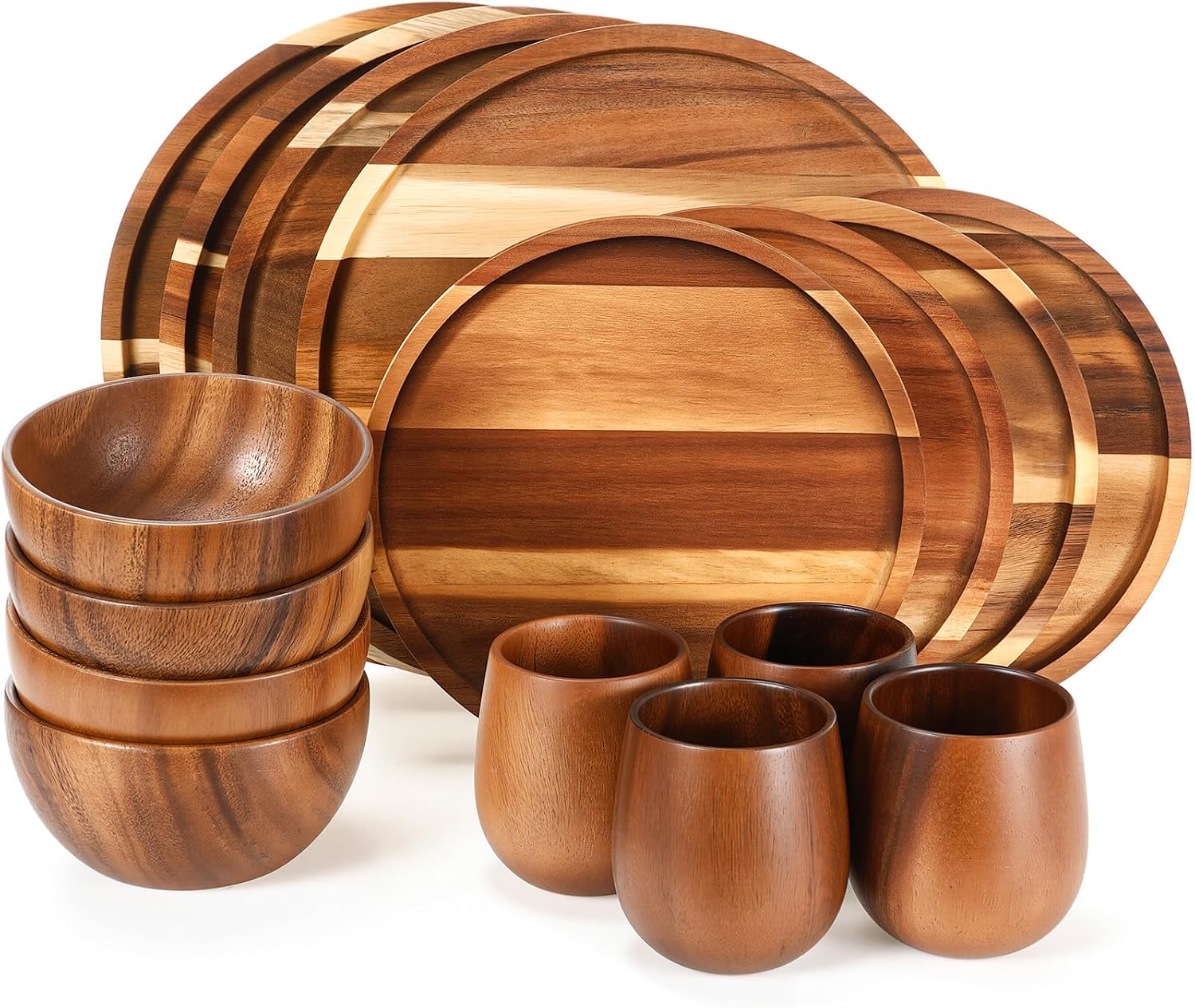 12 Pcs Acacia Wood Dinnerware Set for 4