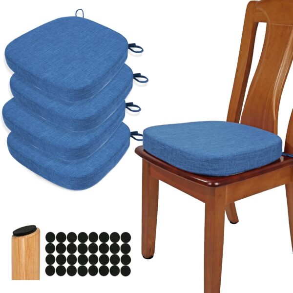 BUYUE Thickened 2.5" Dining Chair Cushions Set of 4, U-Shape High Density Foam Comfortable Chair Pads for Kitchen, Slip Resistant Indoor Seat Cushions (4 PCS, Dark Blue)