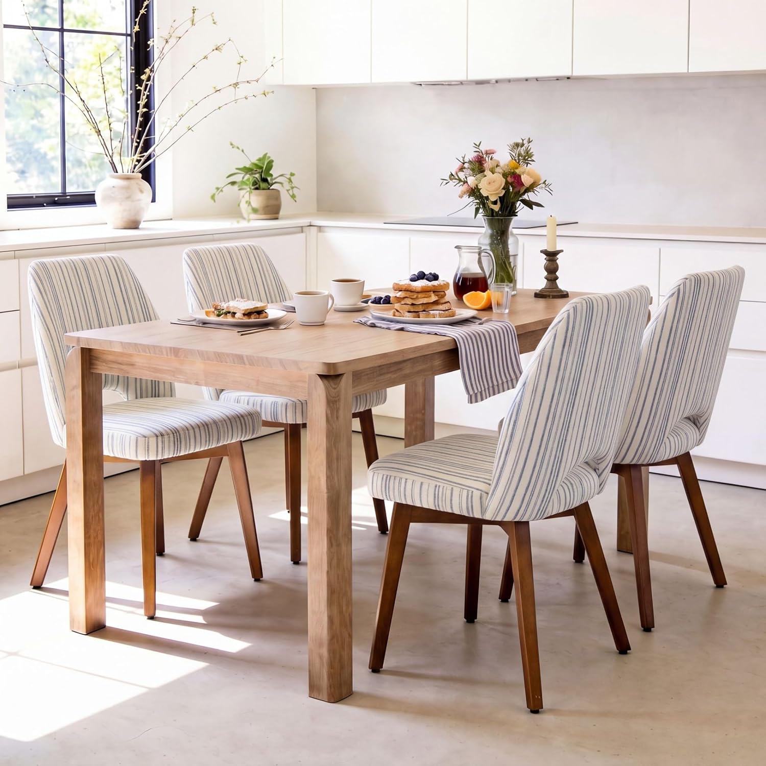 Dining Chairs Set of 4, Upholstered Kitchen Chairs, Striped