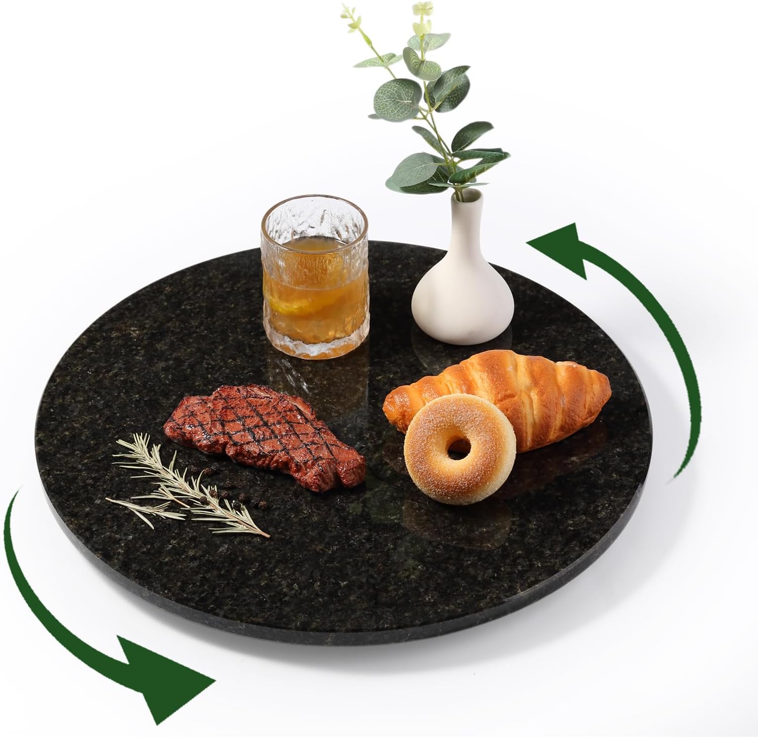16'' Marble Lazy Susan for Kitchen Counter, Black Marble Turntable for Dinning, Lazy Susans Organizer for Cabinet, Serving Rotation Spinning Tabletop Organizer Swiveling, Spice Rack Storage