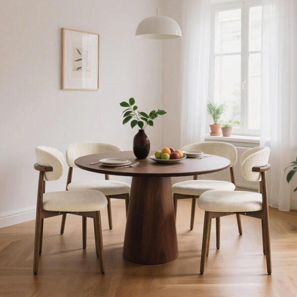 Dining Chairs Set of 4 Mid Century Modern Chenille Fabric Upholstered Kitchen Chairs Wooden Dining Room Chair with Walnut Legs for Kitchen Dining Room Restaurant, Starry Beige with Sparkle-Only Chairs