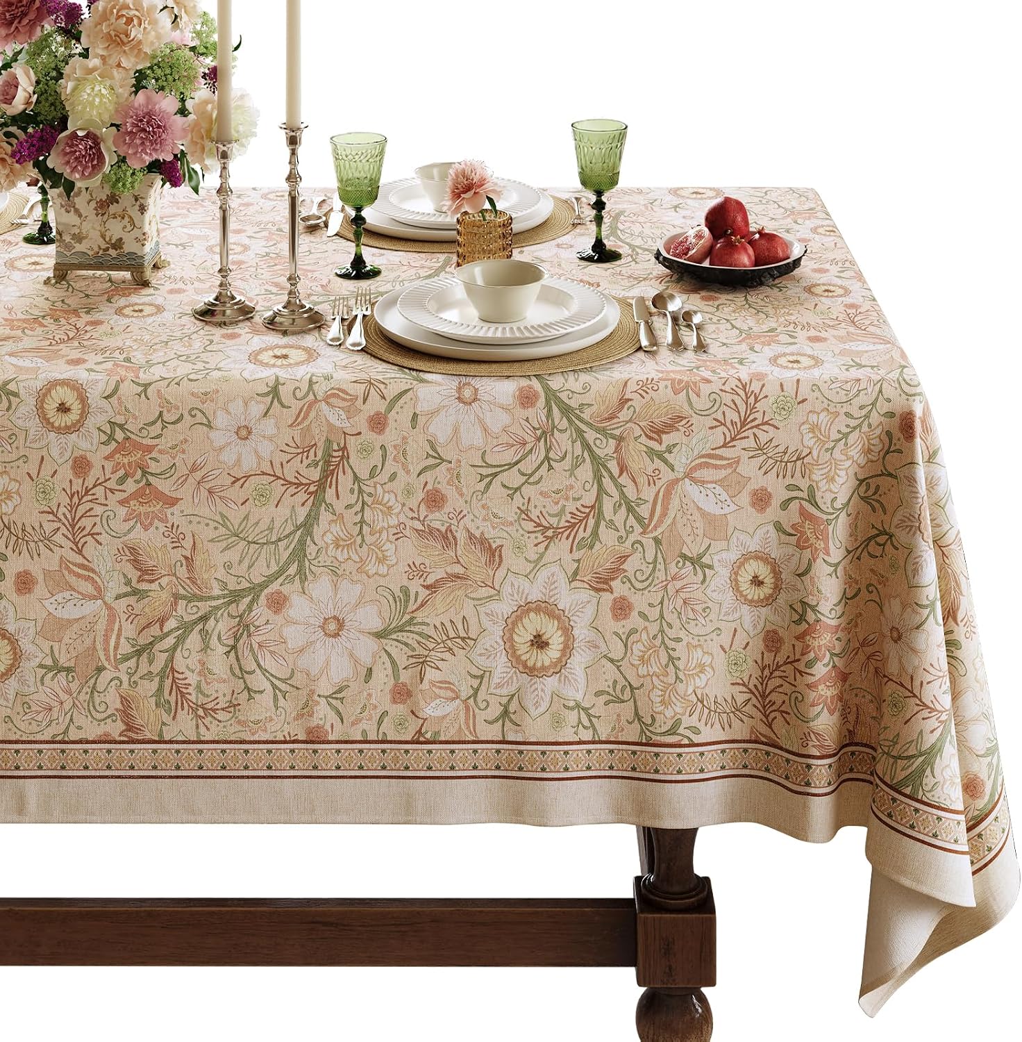 Designer Linen Tablecloth Rectangular, 63" x 91", Dahlia