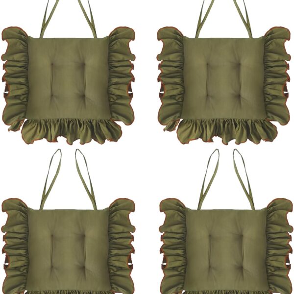Wenqik 4 Pack Green Chair Cushions with Ties, 16"x16" Cotton Non-Slip