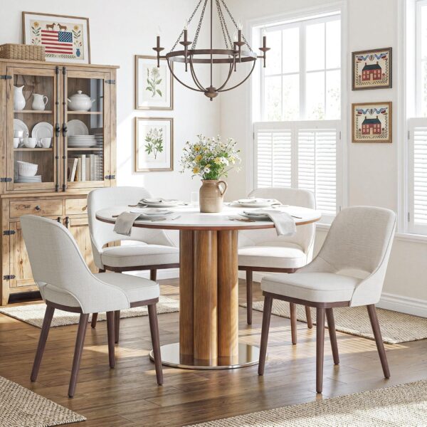 MALOL Wooden Dining Chairs Set of 4, Modern Fabric Upholstered Dining Room Chair, Kitchen Side Chairs, Farmhouse Armless Dinner Chair with Open Back for Kitchen, Beige