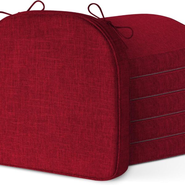ELFJOY 6 Pack D-Shape Chair Cushions for Dining Chairs with Ties Red