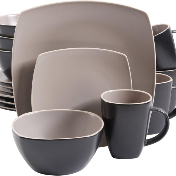 Gibson Elite Soho Lounge Dinnerware Set, Service for 4 (16pcs), Matte Taupe