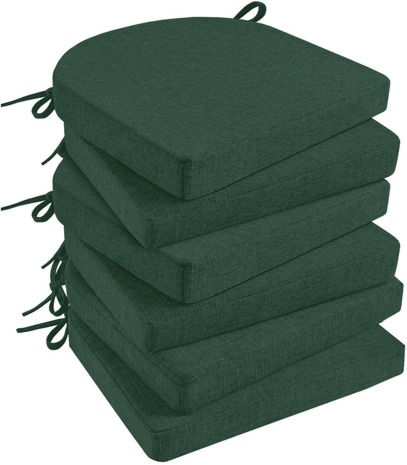 Basic Beyond Chair Cushions for Dining Chairs 6 Pack, Kitchen Chair Cushions with Ties and Non Slip Backing, 16 x 16 inches Chair Pads for Dining Chairs (Forest Green)