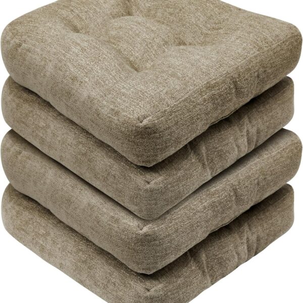 Basic Beyond Chair Cushions for Dining Chairs, Non-Slip Chair Pads, Thick Seat Cushions for Dining Room Chairs, Kitchen Chair Cushions Set of 4, 17" x 17" x 4", Khaki