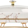 13" x 9" Ceramic Casserole Dish with Glass Lid and rack, 2.2 Quart Serving Soup Tureen,Chafing Dish for Buffet, Family Food preserve Tray, Catering Casserole for Party Style