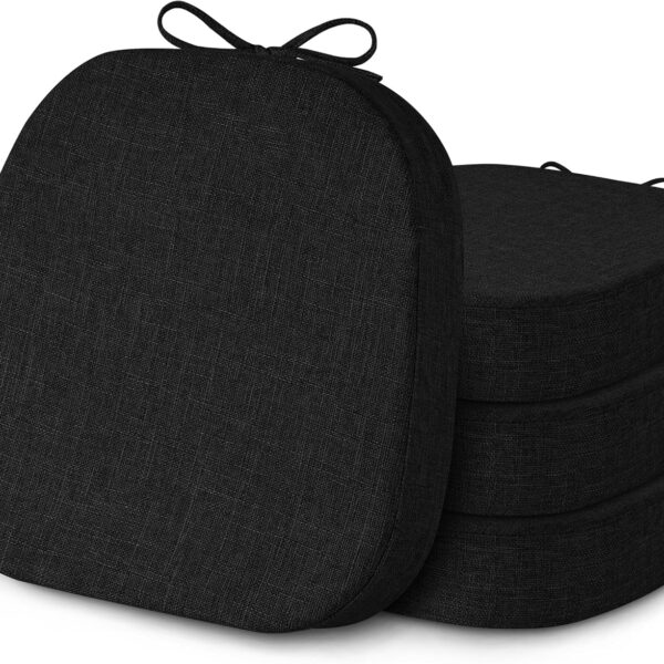 Non Slip 2.4" Thick Metal Chair Cushions 4 Pack 14"x14" Black