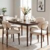 300LBS Dining Chairs Set of 4,Metal Kitchen Chairs,Modern Fabric Upholstered Dining Room Chairs with Ergonomic Curved Backrest for Kitchen Dining Room,Beige