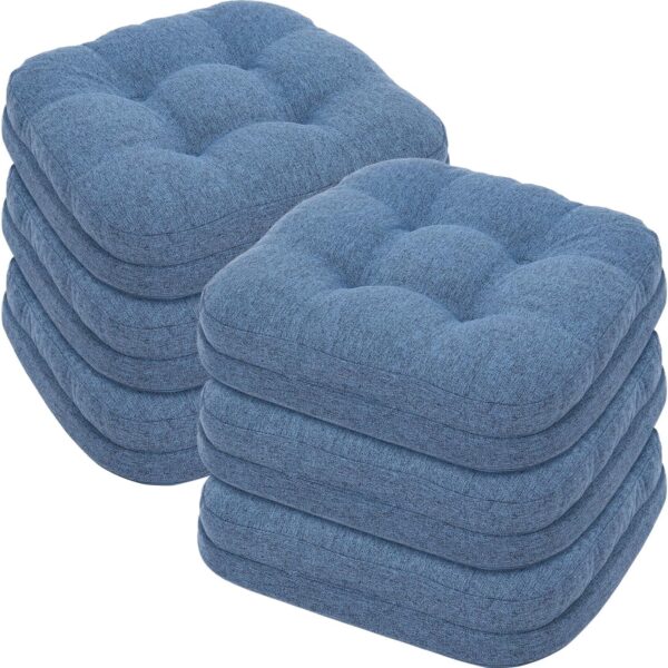 baibu Set of 6 Dining Chair Cushions, Dual-Layer Patent Design Memory Foam Kitchen Chair Cushions, Non-Slip Seat Pads with Ties, 16.5 x 16.5 x 3.5in, Blue