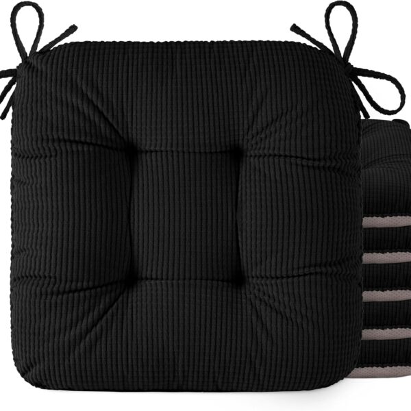 Kitchen Chair Cushions Set of 6, 17"X16", Non-Slip, Black