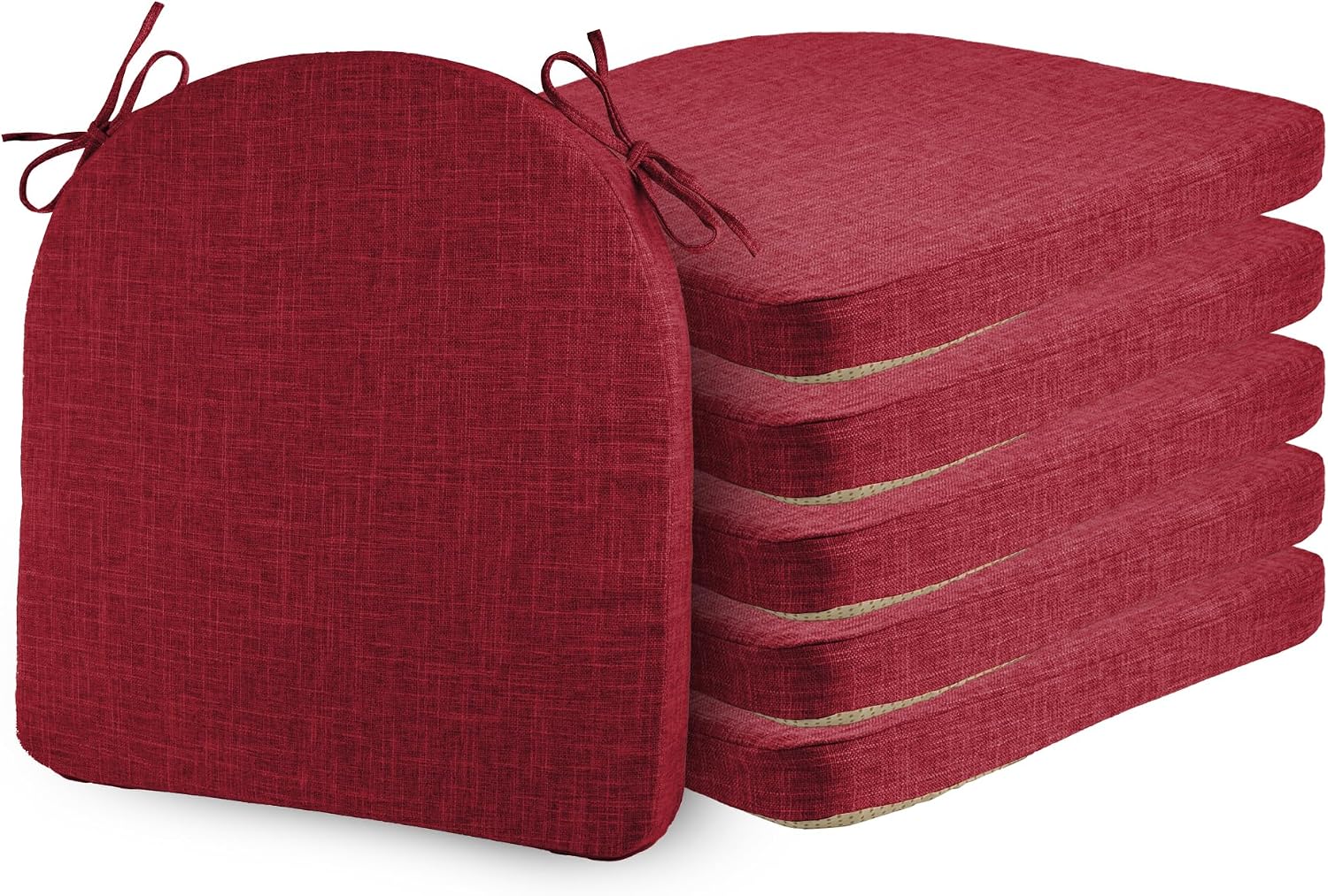 ELFJOY 6 Pack Chair Cushions for Dining Chairs with Ties Red 17"x17"