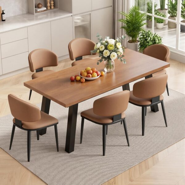 Dining Chairs Set of 6, Faux Leather Dining Chairs Kitchen Chairs, Brown