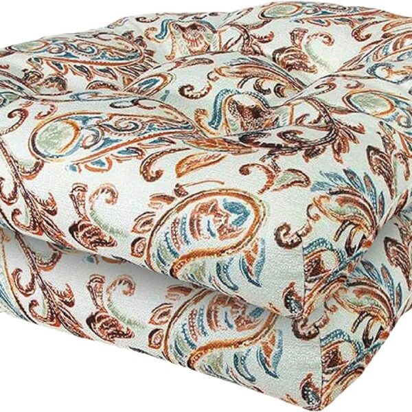 Arlee Chair Cushions for Dining Chairs, Set of 2 - Memory Foam Chair Pads, Non-Skid Backing - Durable Thick Seat Cushions for Kitchen, Office, Patio, 15" L x 14" W - Paisley, Spice (Red)