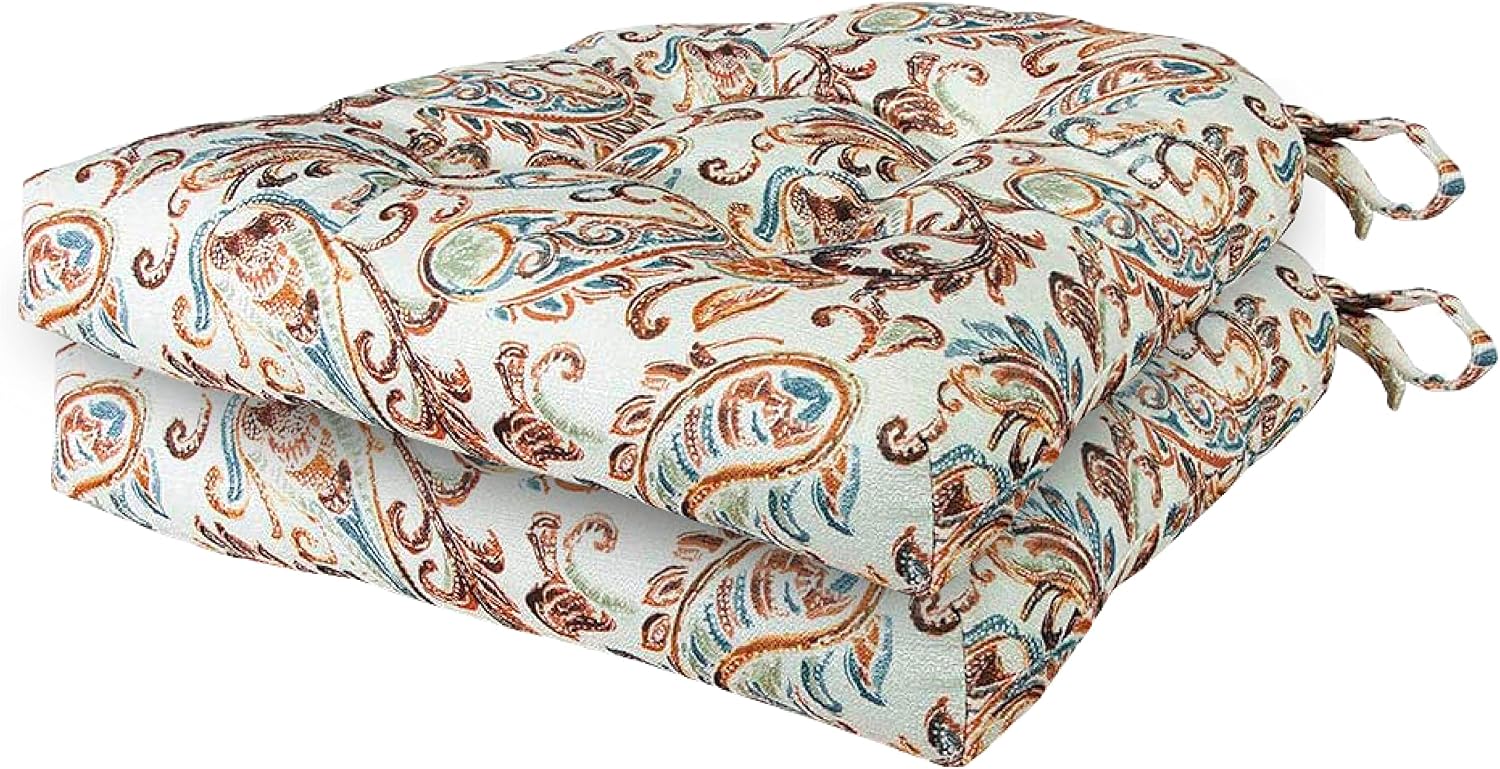 Arlee Chair Cushions for Dining Chairs, Set of 2 - Memory Foam Chair Pads, Non-Skid Backing - Durable Thick Seat Cushions for Kitchen, Office, Patio, 15" L x 14" W - Paisley, Spice (Red)